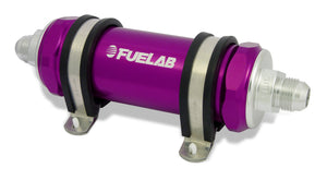 Fuelab 858 In-Line Fuel Filter Long -8AN In/Out 6 Micron Fiberglass w/Check Valve - Purple