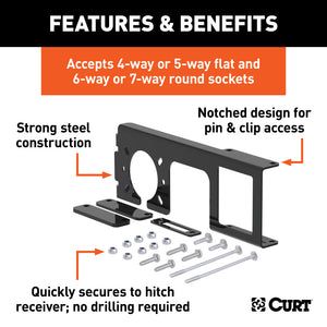 Curt Easy-Mount Bracket for 4 or 5-Flat & 6 or 7-Round (2in Receiver Packaged)