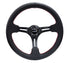 NRG Reinforced Steering Wheel (350mm / 3in. Deep) Black Leather/Red Stitch & Blk 3-Spoke w/Slits