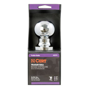 Curt 2in Trailer Ball (1in x 3in Shank 6000lbs Chrome Packaged)