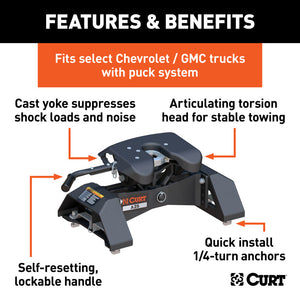 Curt A25 5th Wheel Hitch w/ GM Puck System Legs - 2020 Chevrolet Silverado/GMC Sierra 2500/3500HD