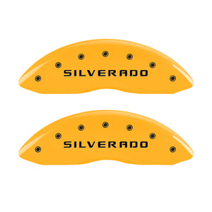 MGP 4 Caliper Covers Engraved Front & Rear Silverado Yellow Finish Blk Char 04 Chevy Avalanche 1500