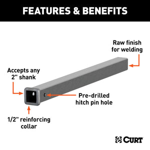 Curt 36in Raw Steel Receiver Tubing (2in Receiver)