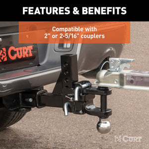 Curt Adjustable Multipurpose Ball Mount (2in Shank 2in & 2-5/16in Balls)