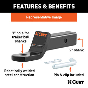 Curt Class 3 Ball Mount w/Pin (2in Shank 7500lbs 4in Drop 8-1/4in Long in Box)