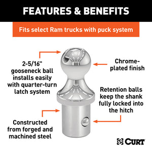 Curt OEM Puck System 2-5/16in Gooseneck Ball for Ram