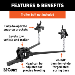 Curt Short Trunnion Bar Weight Distribution Hitch (8000-10000lbs 28-3/8in Bars)