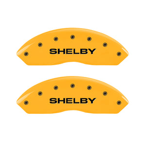 MGP 4 Caliper Covers Engraved Front Shelby Engraved Rear Tiffany Snake Yellow finish black ch