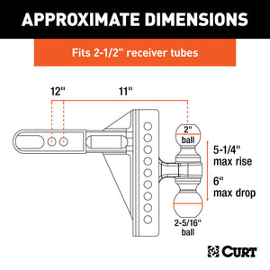 Curt Adjustable Channel Mount w/Dual Ball (2-1/2in Shank 20000lbs 6in Drop)