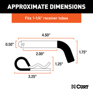 Curt 1/2in Hitch Pin (1-1/4in Receiver Zinc w/Rubber Grip Packaged)