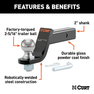 Curt Loaded Ball Mount w/2-5/16in Ball (2in Shank 7500lbs 4in Drop)