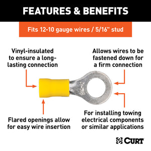 Curt Ring Terminals (12-10 Wire Gauge 5/16in Stud Size 100-Pack)