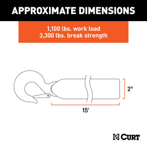 Curt 15ft Winch Strap w/Snap Hook (1100lbs)