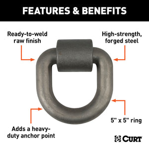 Curt 3inx 3in Weld-On Tie-Down D-Ring (15587lbs Raw Steel)