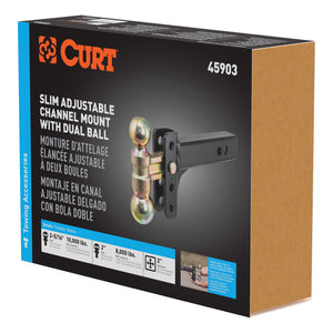 Curt Slim Adjustable Channel Mount w/Dual Ball (2in Shank 10000lbs 3-3/4in Drop)