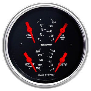 Autometer Designer Black 3-3/8in Quad Gauge - Fuel Level/Oil Pressure/Water Temperature/Voltmeter