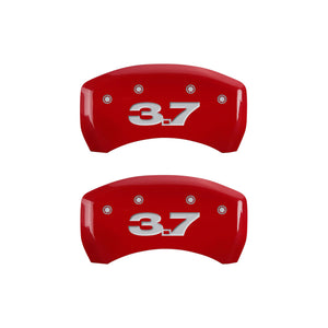 MGP 4 Caliper Covers Engraved Front Mustang Engraved Rear 37 Red finish silver ch