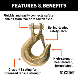 Curt 3/8in Safety Latch Clevis Hook (18000lbs)