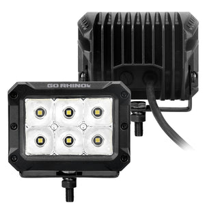 Go Rhino Xplor Bright Series Rectangle LED Spot Light Kit (Surface/Thread Stud Mnt) 4x3 - Blk (Pair)