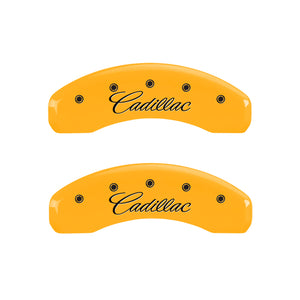 MGP 4 Caliper Covers Engraved F & R Cursive/Cadillac Yellow Finish Black Char 2010 Cadillac SRX