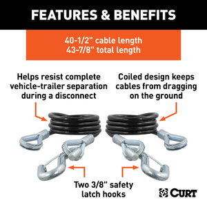 Curt 43-7/8in Safety Cables w/2 Snap Hooks (3500lbs Vinyl-Coated 2-Pack)