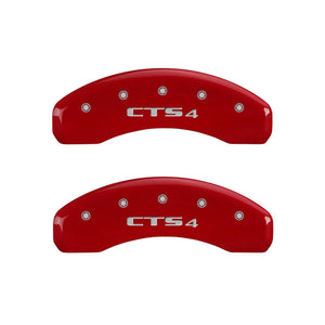 MGP 4 Caliper Covers Engraved Front Cursive/Cadillac Engraved Rear CTS4 Red finish silver ch