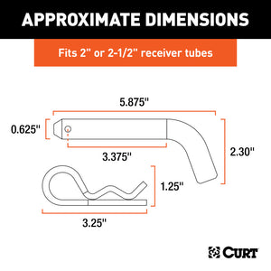 Curt 5/8in Hitch Pin (2in or 2-1/2in Receiver Zinc Packaged)