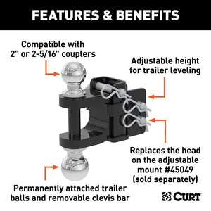 Curt Replacement Adjustable Multipurpose Ball Mount Head for 45049