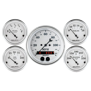 Auto Meter Speedometer 3-3/8in and 2-1/16in 5 Piece Old Tyme White Gauge Kit