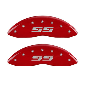 MGP 2 Caliper Covers Eng Front Silverado SS Red Finish Sil Char 2010 Chevy Silverado 1500