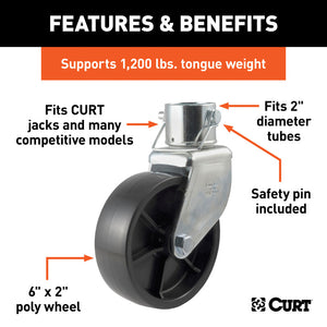 Curt 6in Jack Caster (Fits 2in Tube 2000lbs Packaged)