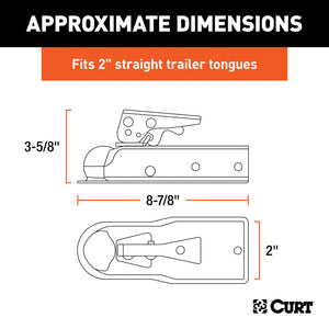 Curt 1-7/8in Straight-Tongue Coupler w/Posi-Lock (2in Channel 2000lbs Zinc)