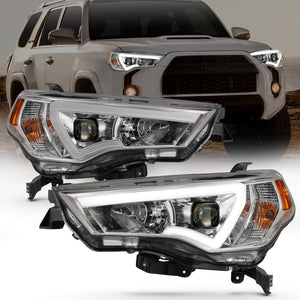 ANZO 14-18 Toyota 4 Runner Plank Style Projector Headlights Chrome w/ Amber