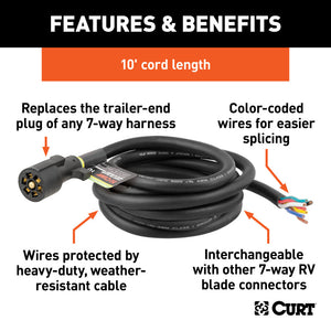 Curt 10ft Replacement 7-Way RV Blade Harness (Trailer Side)