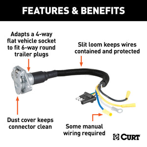 Curt Electrical Adapter (4-Way Flat Vehicle to 6-Way Round Trailer)