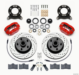 Wilwood Forged Dynalite-M Front Kit 11.30in 1 PC Rotor&Hub Drill-Red 1970-1973 Mustang Disc & Drum