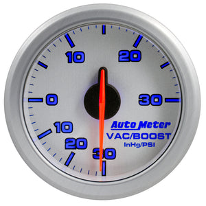 Autometer Airdrive 2-1/6in Boost/Vac Gauge 30in HG/30 PSI - Silver