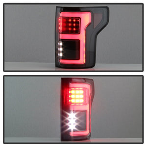 Spyder 15-18 Ford F-150 Light Bar LED Tail Lights (w/Blind Spot) - Black (ALT-YD-FF15015BS-LBLED-BK)