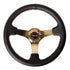 NRG Reinforced Steering Wheel (3in Deep / 4mm) 350mm Blk Leather w/Red BBall Stitch & Gold Spoke