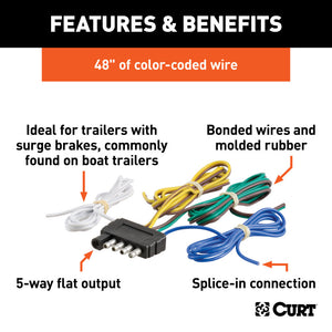 Curt 5-Way Flat Connector Plug w/48in Wires (Trailer Side)