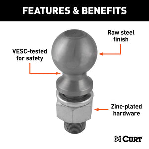 Curt 3in Trailer Ball (2in x 3-1/4in Shank 30Klbs Raw Steel)