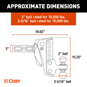 Curt Rebellion XD 2in / 2-5/15in Cushion Hitch Ball Mount w/ 2in Shank