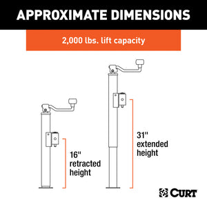 Curt Pipe-Mount Swivel Jack w/Top Handle (2000lbs 15in Travel Packaged)