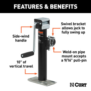 Curt Pipe-Mount Swivel Jack w/Side Handle (5000lbs 10in Travel)