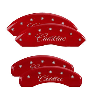 MGP 4 Caliper Covers Engraved Front & Rear Cursive/Cadillac Red finish silver ch