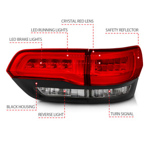 ANZO 2014-2016 Jeep Grand Cherokee LED Taillights Red/Clear