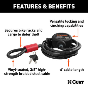 Curt Multi-Use Cable Lock (6ft x 3/8in Cable Vinyl-Coated Braided Steel)