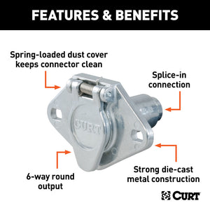 Curt 6-Way Round Connector Socket (Vehicle Side Packaged)