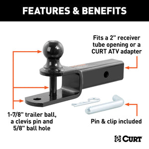 Curt 3-in-1 ATV Ball Mount w/2in Shank & 1-7/8in Trailer Ball