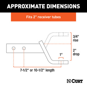 Curt Dual-Length Ball Mount (2in Shank 7500lbs 2in Drop 7-1/2in or 10-1/2in Long)